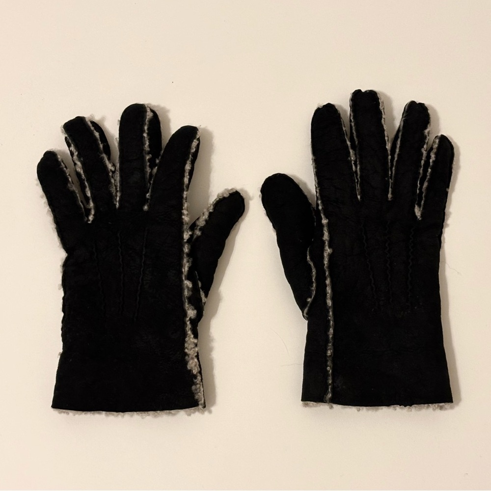 Portolano Women’s Black Sheepskin Shearling Fur Winter Gloves Size 7 - Picture 3 of 13